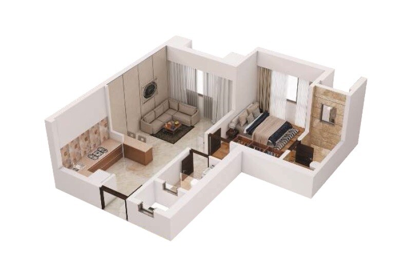 Floor plan of 1 BHK 372 Sq. Ft. Apartment in Metro Crown, Mumbai