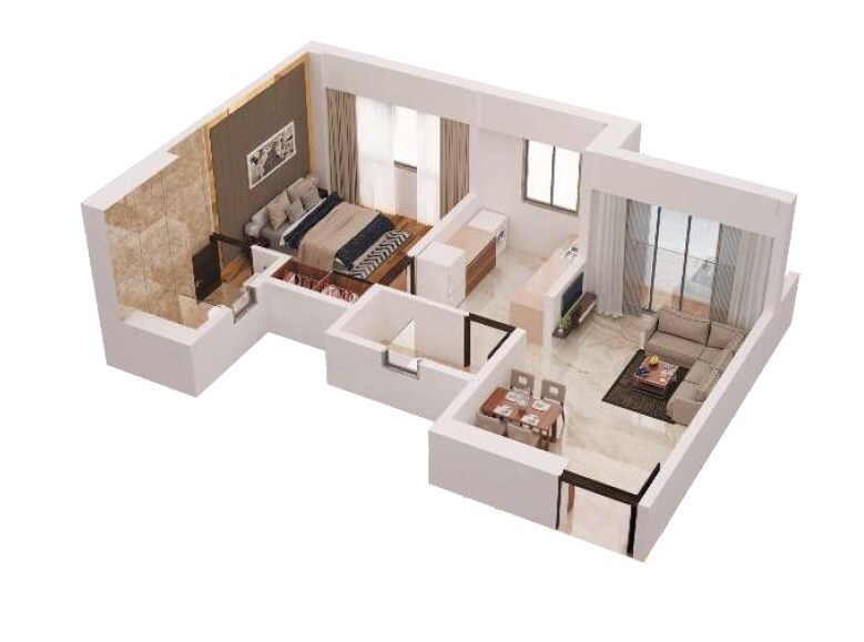 Floor plan of 1 BHK 417 Sq. Ft. Apartment in Metro Crown, Mumbai