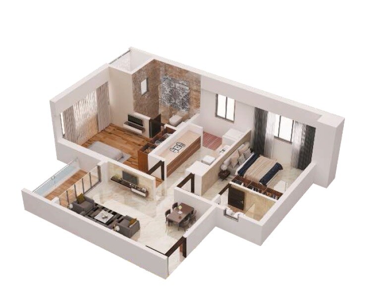 Floor plan of 2 BHK 592 Sq. Ft. Apartment in Metro Crown, Mumbai