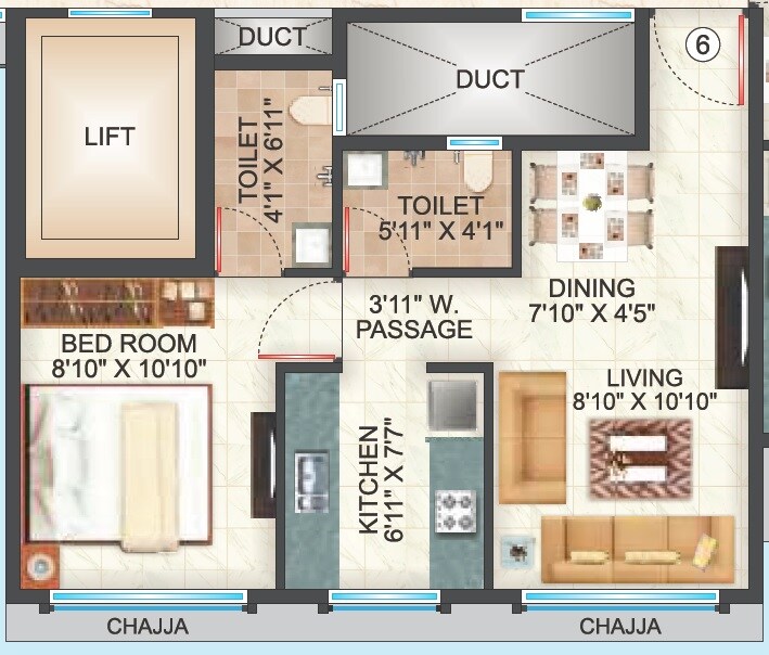 Floor plan of 1 BHK 431 Sq. Ft. Apartment in Metro Devbhoomi, Mumbai