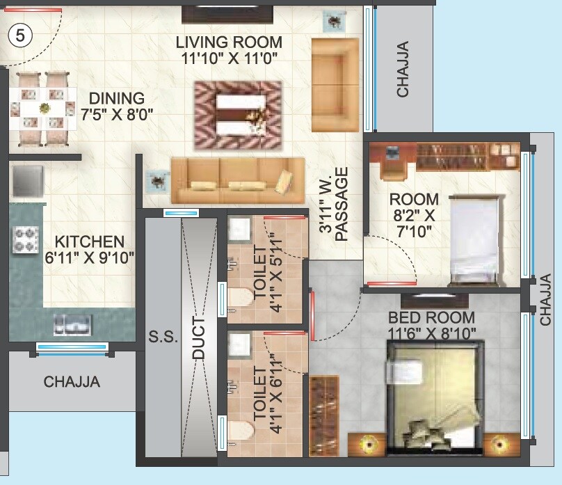 Floor plan of 1 BHK 384 Sq. Ft. Apartment in Metro Devbhoomi, Mumbai