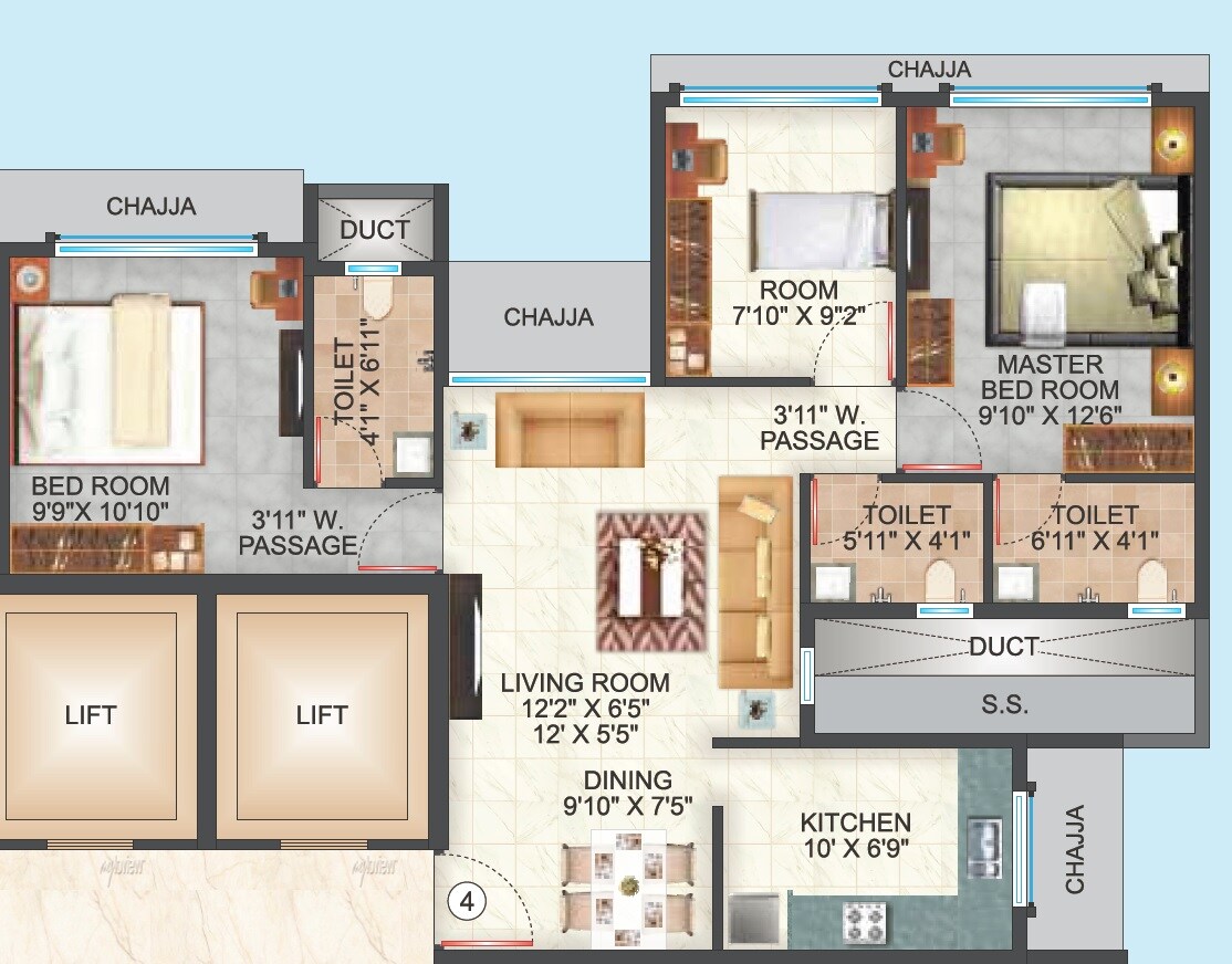 Floor plan of 2 BHK 659 Sq. Ft. Apartment in Metro Devbhoomi, Mumbai