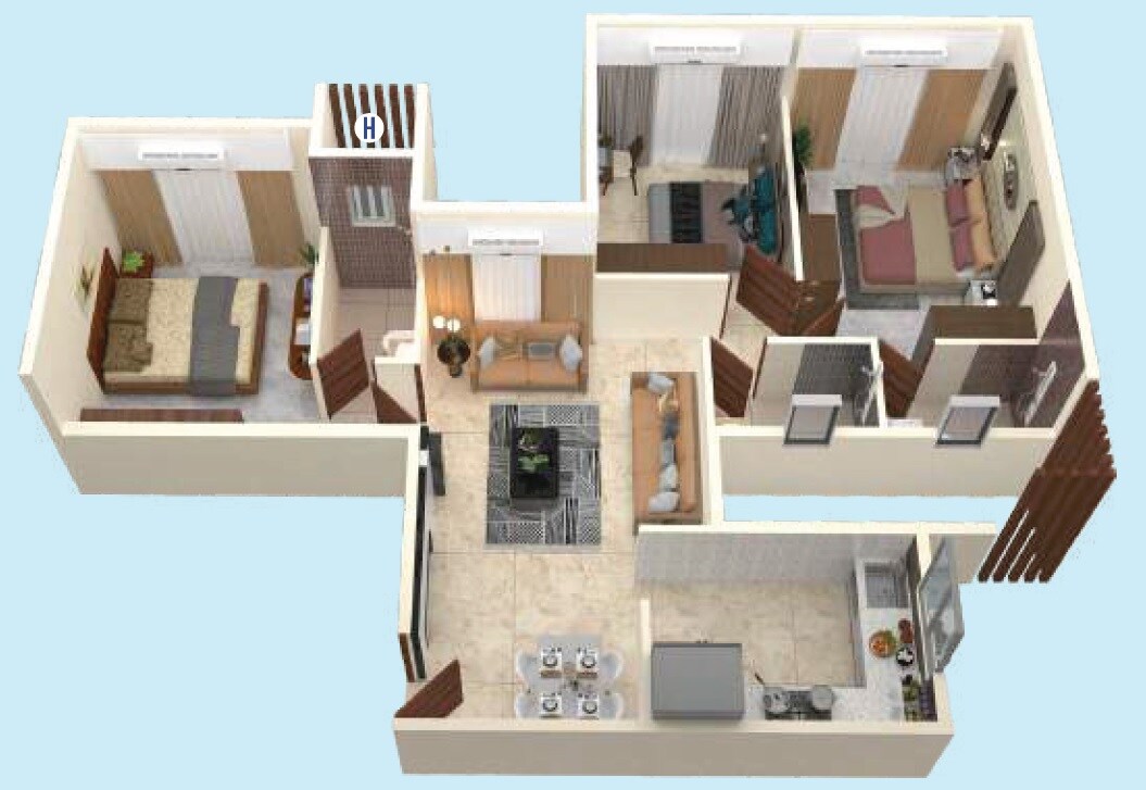 Floor plan of 3 BHK 781 Sq. Ft. Apartment in Metro Devbhoomi, Mumbai