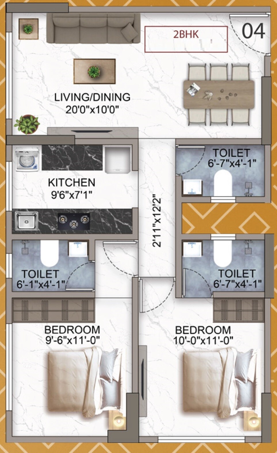 Floor plan of 2 BHK 650 Sq. Ft. Apartment in Metro Excellency, Mumbai