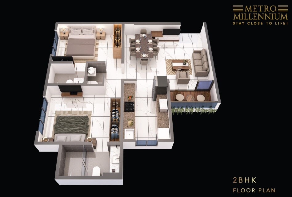 Floor plan of 2 BHK 718 Sq. Ft. Apartment in Metro Millennium, Mumbai