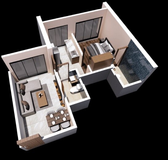 Floor plan of 1 BHK 383 Sq. Ft. Apartment in Metro Saraswati Paradise, Mumbai