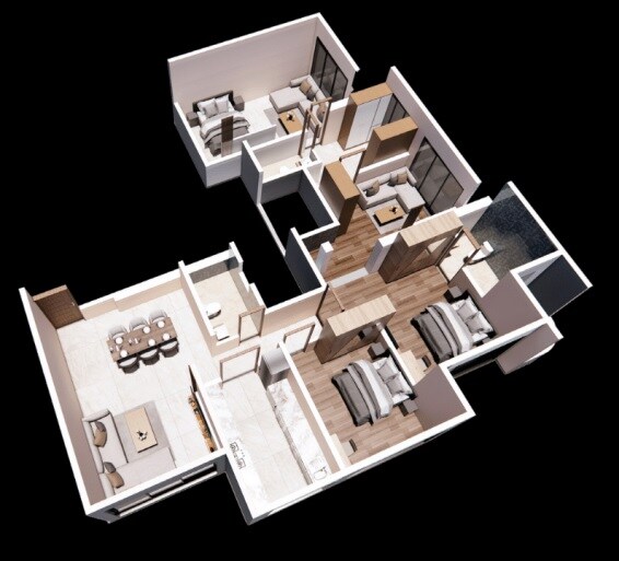 Floor plan of 3 BHK 919 Sq. Ft. Apartment in Metro Saraswati Paradise, Mumbai