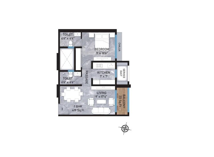 Floor plan of 1 BHK 419 Sq. Ft. Apartment in Metro Saraswati Square, Mumbai