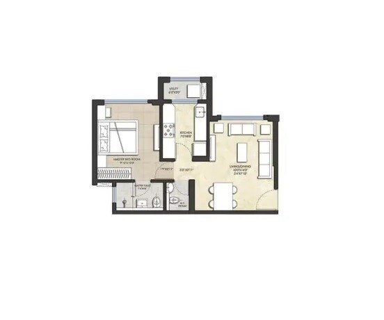 Floor plan of 1 BHK 417 Sq. Ft. Apartment in Metro Tulsi Elanza, Mumbai