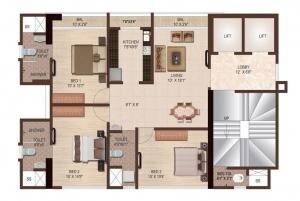 Floor plan of 3 BHK 1700 Sq. Ft. Apartment in Metro Tulsi Marvel, Mumbai