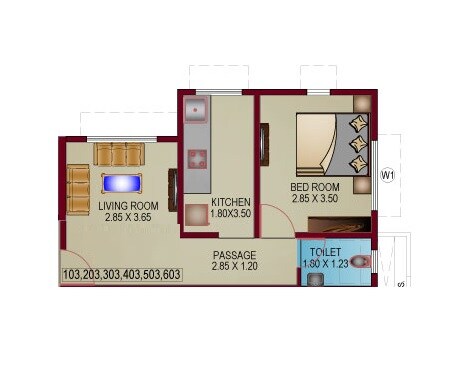 Floor plan of 1 BHK 350 Sq. Ft. Apartment in Mhada 24 LIG Apartments, Mumbai