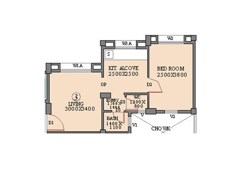Floor plan of 1 BHK 225 Sq. Ft. Apartment in Mhada Apartments Turbhe Mandale, Mumbai