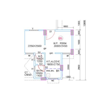 Floor plan of 180 Sq. Ft. Studio in Mhada Apartments Cuffe Parade, Mumbai