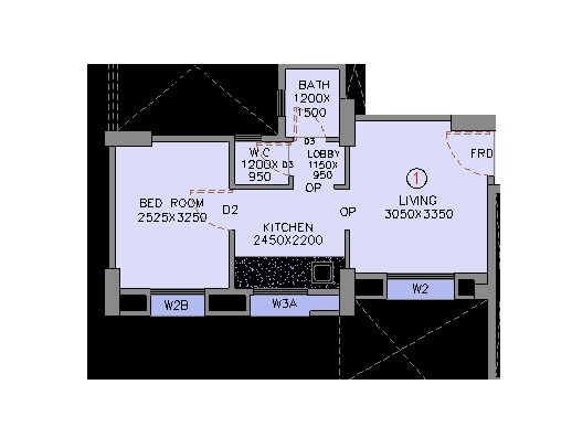 Floor plan of 1 BHK 303 Sq. Ft. Apartment in Mhada Apartments Gavanpada, Mumbai