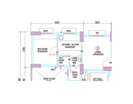 Floor plan of 1 BHK 303 Sq. Ft. Apartment in Mhada Pratiksha Nagar Sion, Mumbai