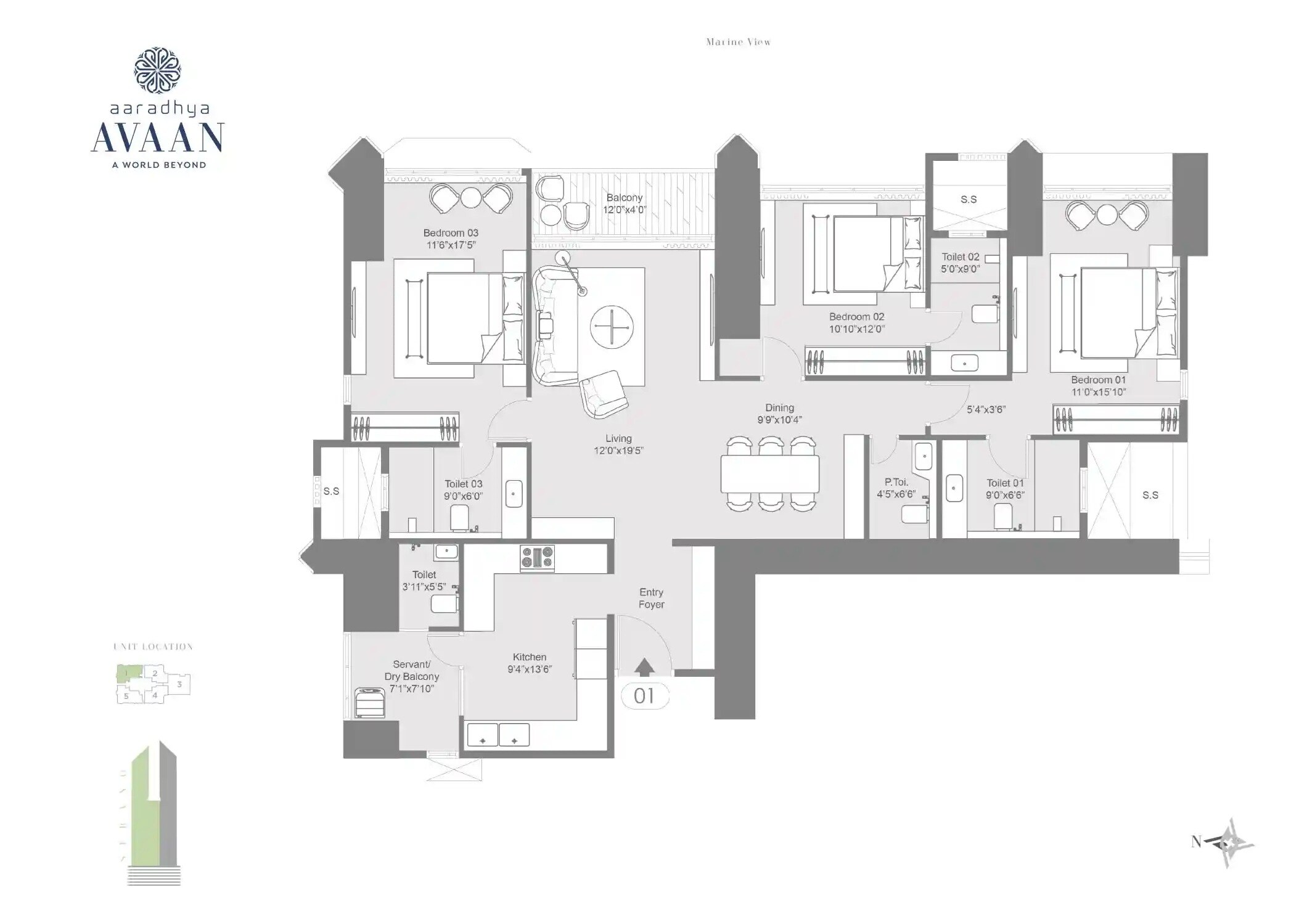 Floor plan of 3 BHK 1300 Sq. Ft. Apartment in MICL Aaradhya Avaan, Mumbai