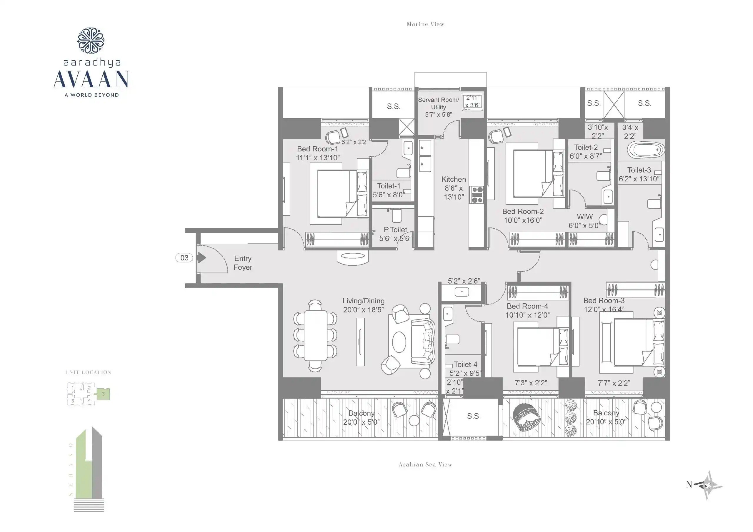 Floor plan of 4 BHK 1906 Sq. Ft. Apartment in MICL Aaradhya Avaan, Mumbai