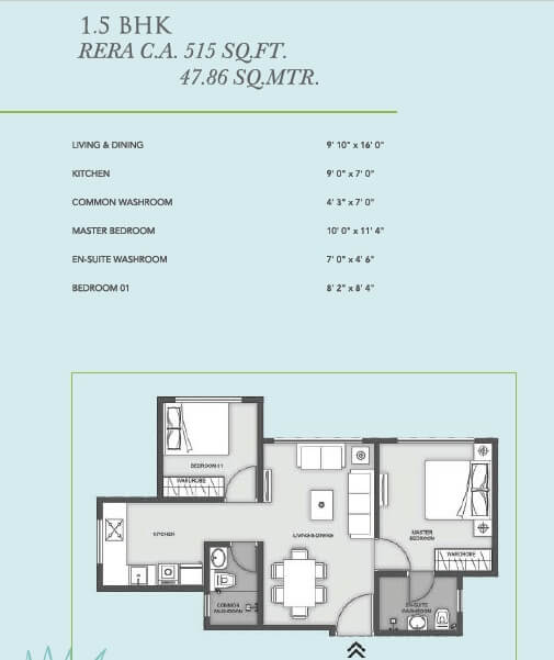 Floor plan of 1 BHK 515 Sq. Ft. Apartment in MICL Aaradhya Eastwind, Mumbai