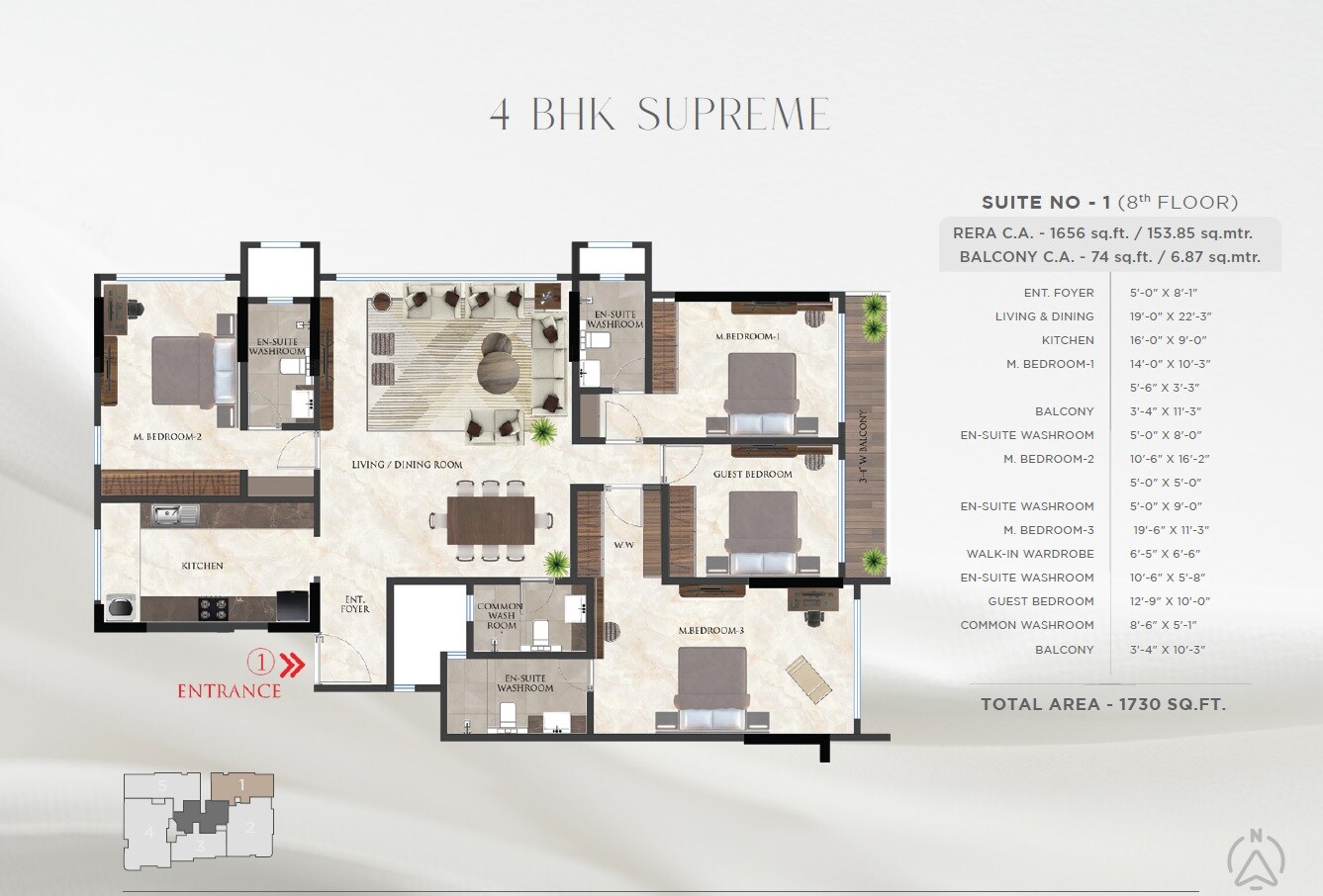 Floor plan of 4 BHK 1655 Sq. Ft. Apartment in MICL Aaradhya Evoq, Mumbai