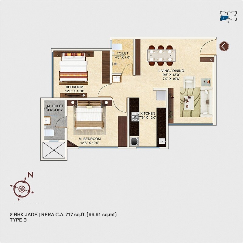 Floor plan of 2 BHK 717 Sq. Ft. Apartment in MICL Aaradhya Nine, Mumbai