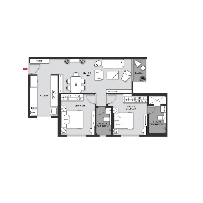 Floor plan of 2 BHK 665 Sq. Ft. Apartment in MICL Aaradhya One Earth, Mumbai