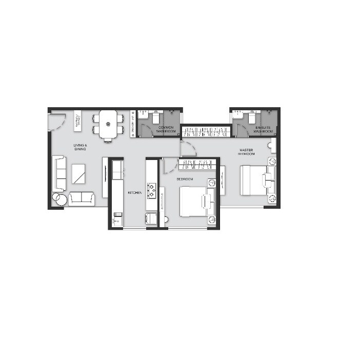 Floor plan of 2 BHK 800 Sq. Ft. Apartment in MICL Aaradhya One Earth, Mumbai
