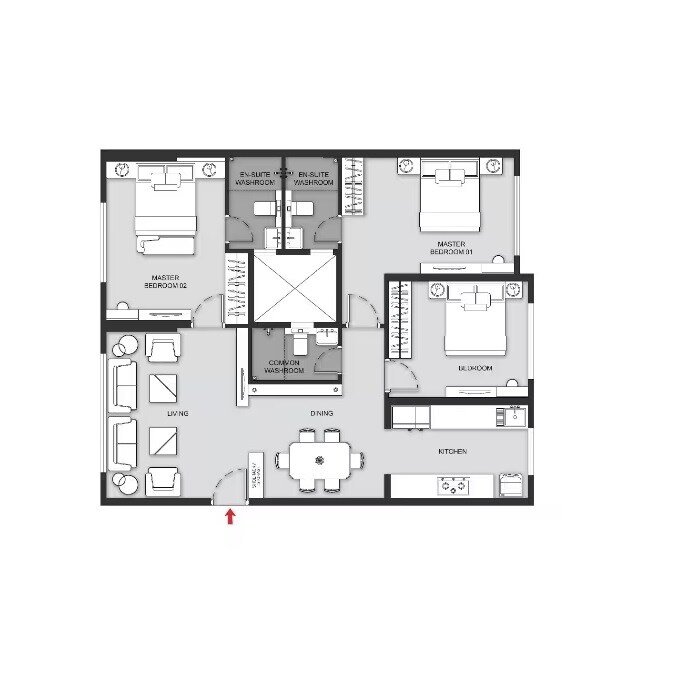 Floor plan of 3 BHK 1056 Sq. Ft. Apartment in MICL Aaradhya One Earth, Mumbai