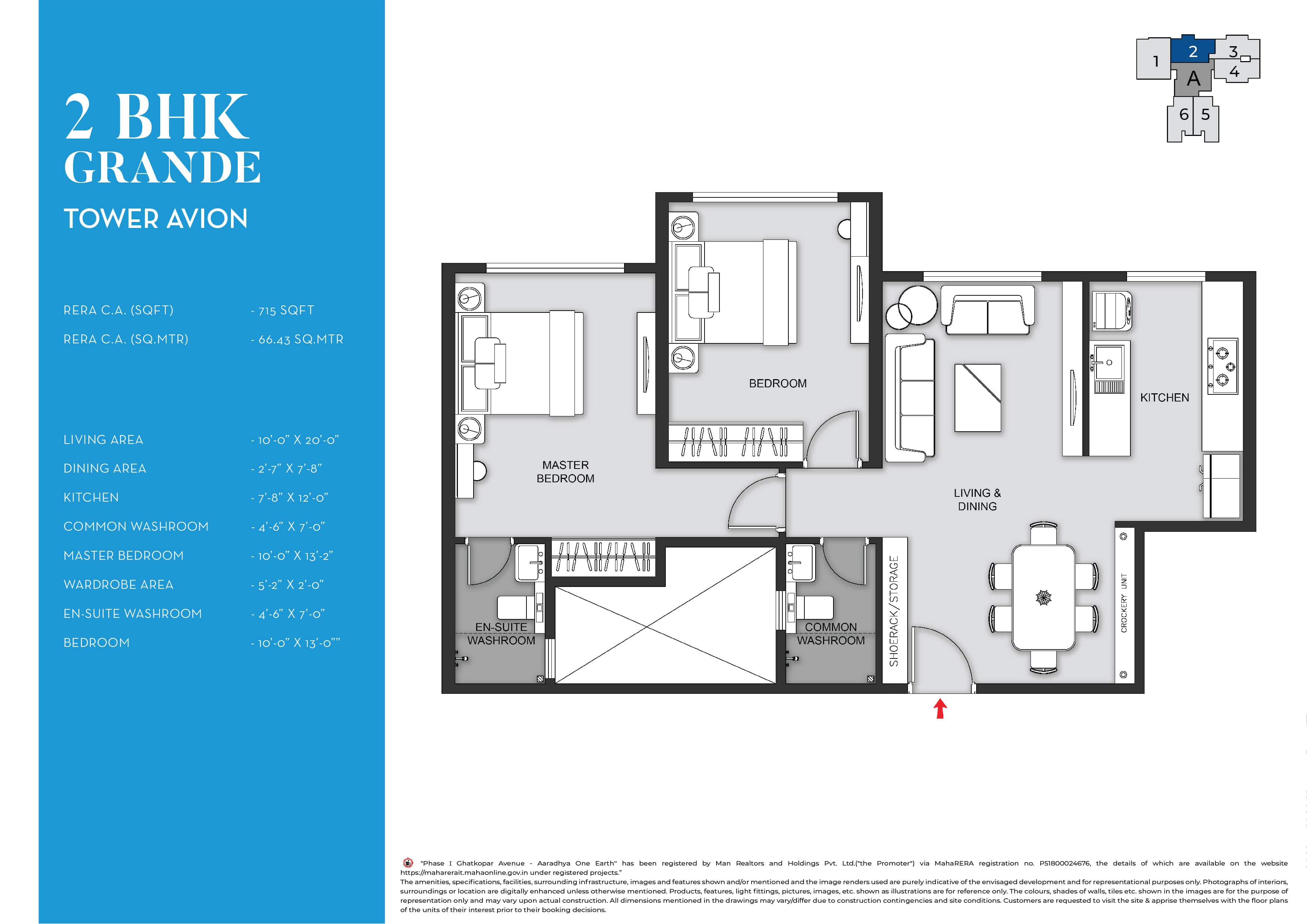 Floor plan of 2 BHK 715 Sq. Ft. Apartment in MICL Aaradhya One Earth, Mumbai
