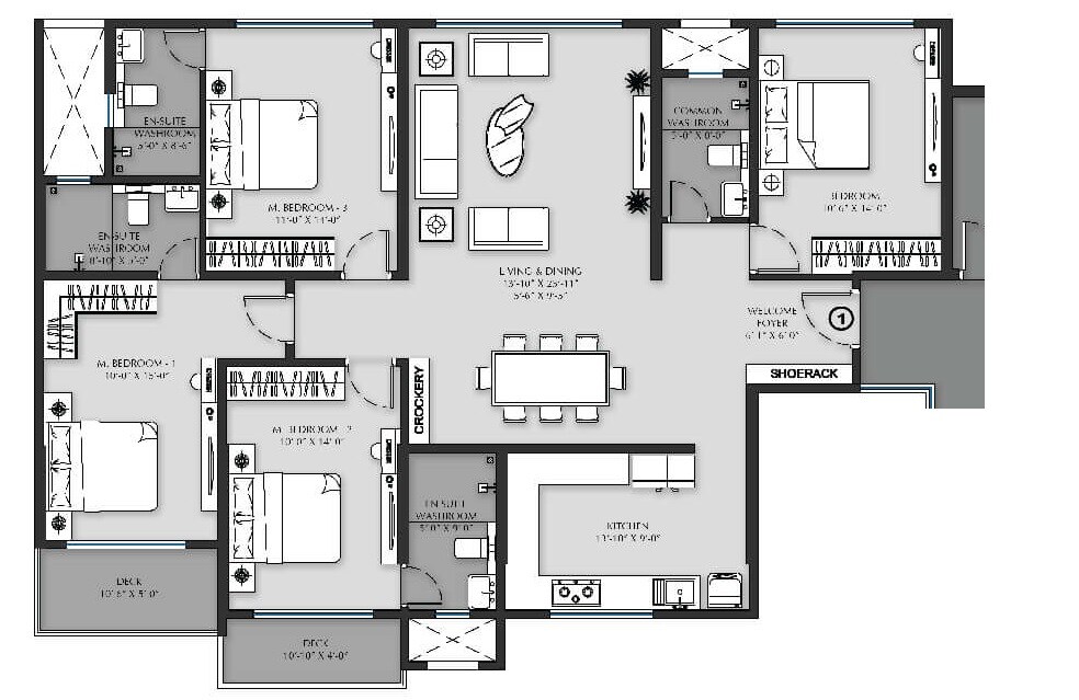 Floor plan of 4 BHK 1483 Sq. Ft. Apartment in MICL Aaradhya One Earth, Mumbai