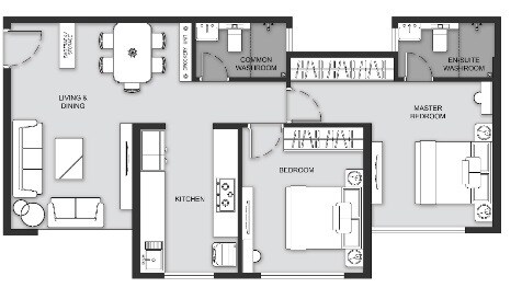 Floor plan of 2 BHK 722 Sq. Ft. Apartment in MICL Ghatkopar Avenue Aaradhya One Earth Phase 2, Mumbai