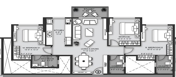 Floor plan of 3 BHK 1000 Sq. Ft. Apartment in MICL Ghatkopar Avenue Aaradhya One Earth Phase 2, Mumbai