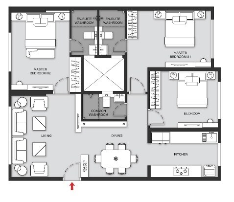Floor plan of 3 BHK 858 Sq. Ft. Apartment in MICL Ghatkopar Avenue Aaradhya One Earth Phase 2, Mumbai