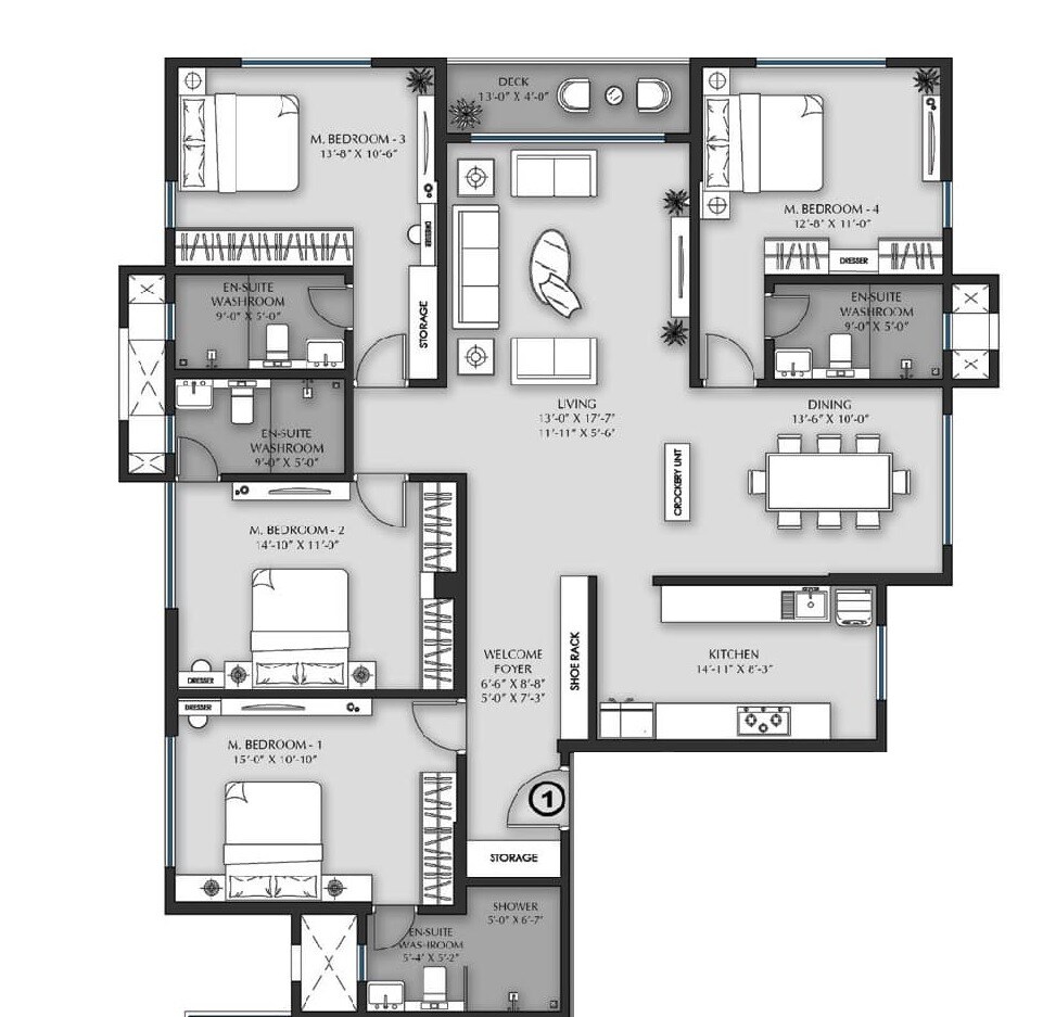 Floor plan of 4 BHK 1168 Sq. Ft. Apartment in MICL Ghatkopar Avenue Aaradhya One Earth Phase 2, Mumbai