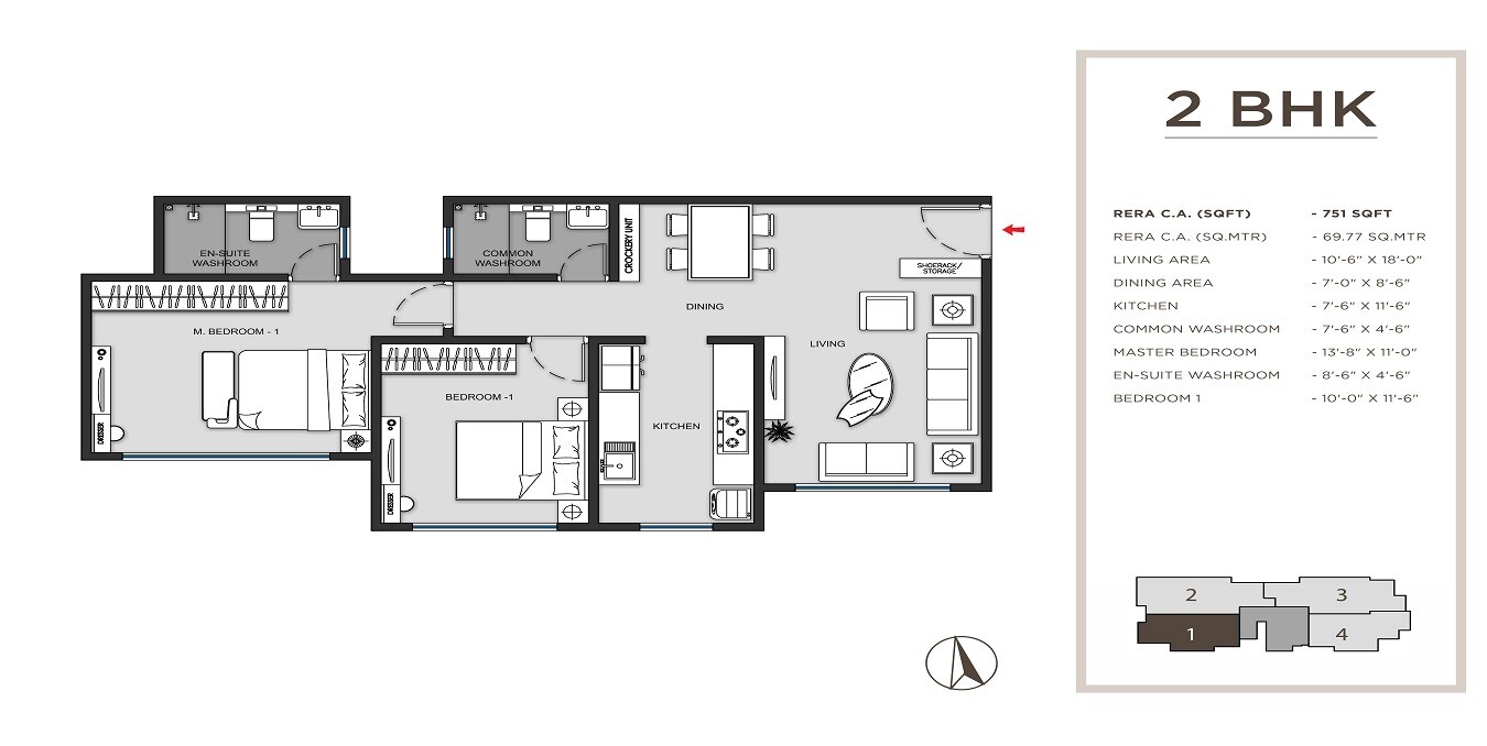 Floor plan of 2 BHK 751 Sq. Ft. Apartment in MICL Insignia, Mumbai
