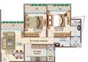 Floor plan of 2 BHK 830 Sq. Ft. Apartment in Micro Srishti, Mumbai