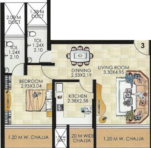 Floor plan of 1 BHK 484 Sq. Ft. Apartment in Midas Bhakti Meadows, Mumbai