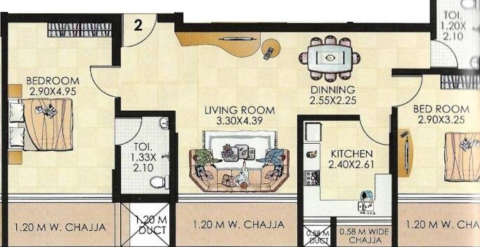 Floor plan of 2 BHK 700 Sq. Ft. Apartment in Midas Bhakti Meadows, Mumbai