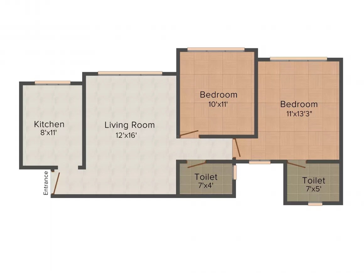Floor plan of 2 BHK 853 Sq. Ft. Apartment in Midcity  Chakravati Chs, Mumbai