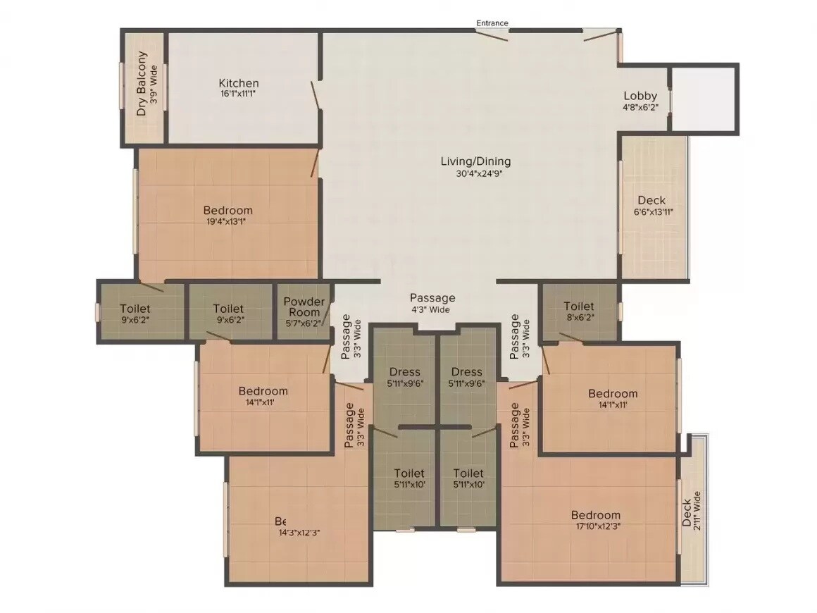 Floor plan of 5 BHK 2913 Sq. Ft. Apartment in Midcity Shikhar, Mumbai