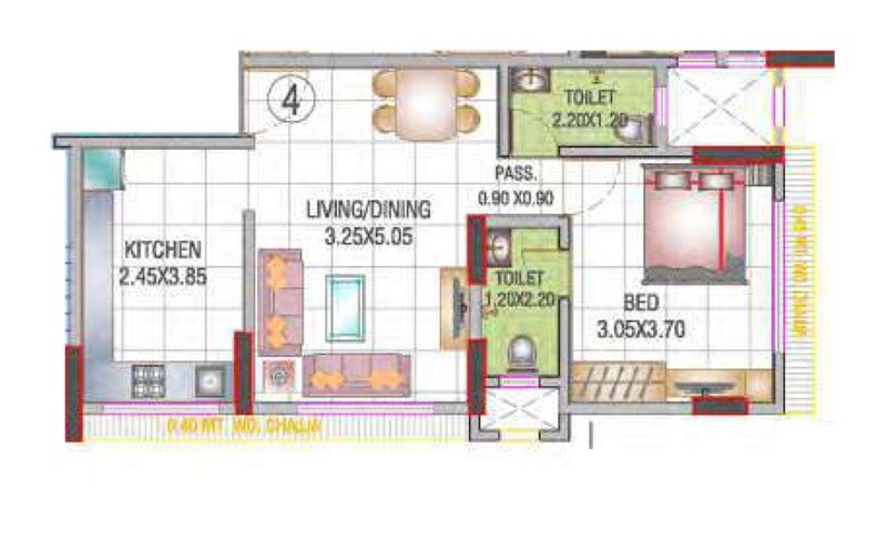 Floor plan of 1 BHK 500 Sq. Ft. Apartment in Midcity The Chakravarti Ashok CHSL, Mumbai