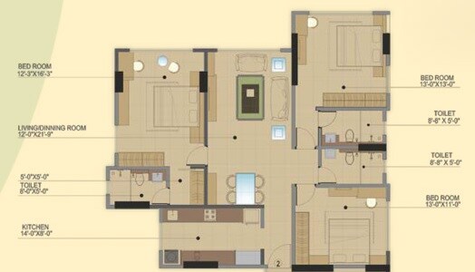 Floor plan of 3 BHK 1117 Sq. Ft. Apartment in Milestone Mahavir Aquila, Mumbai