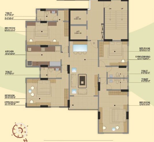 Floor plan of 4 BHK 1665 Sq. Ft. Apartment in Milestone Mahavir Aquila, Mumbai