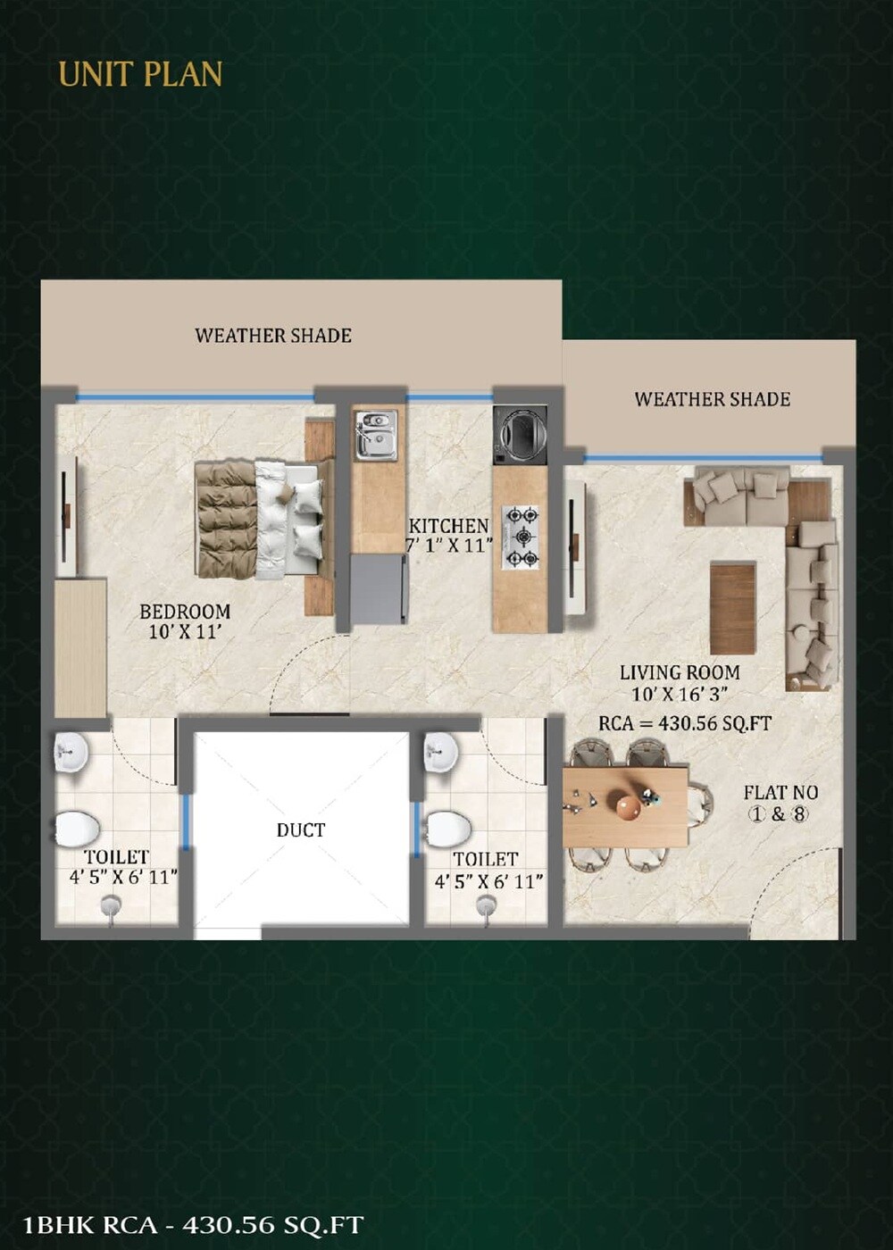 Floor plan of 1 BHK 430 Sq. Ft. Apartment in Milestone Noor Residency, Mumbai