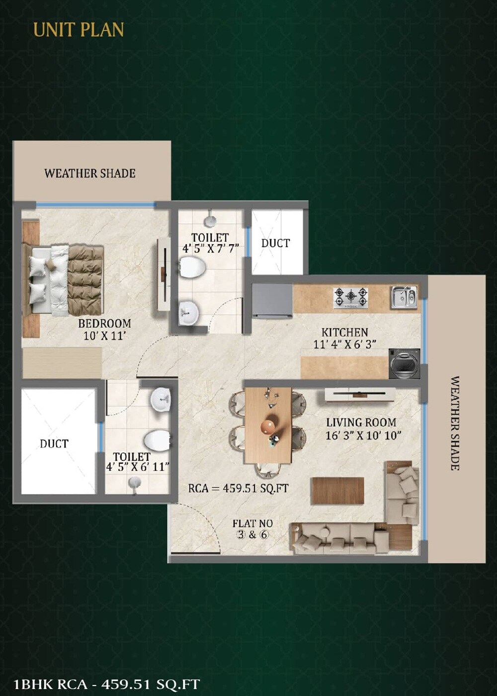Floor plan of 1 BHK 459 Sq. Ft. Apartment in Milestone Noor Residency, Mumbai