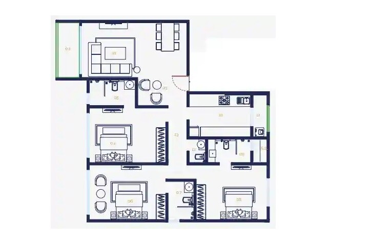 Floor plan of 3 BHK 1350 Sq. Ft. Apartment in Mirchandani Triton, Mumbai