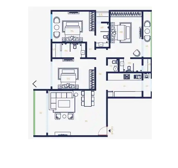 Floor plan of 3 BHK 1377 Sq. Ft. Apartment in Mirchandani Triton, Mumbai
