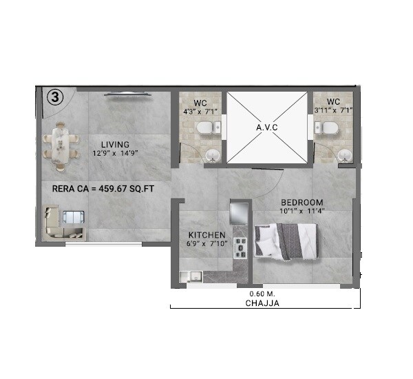 Floor plan of 1 BHK 460 Sq. Ft. Apartment in Misty Heights, Mumbai