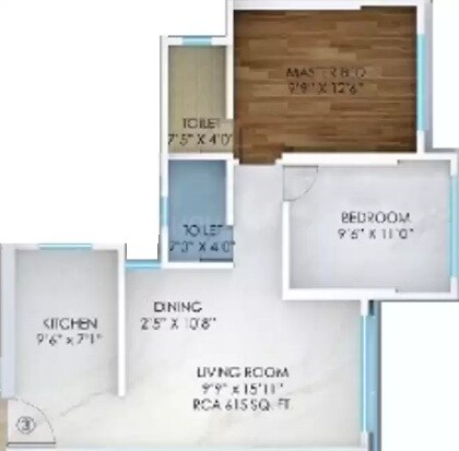Floor plan of 2 BHK 615 Sq. Ft. Apartment in Mitasu Arcenciel, Mumbai