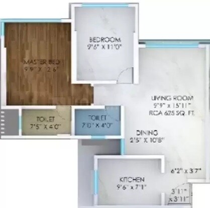 Floor plan of 2 BHK 625 Sq. Ft. Apartment in Mitasu Arcenciel, Mumbai