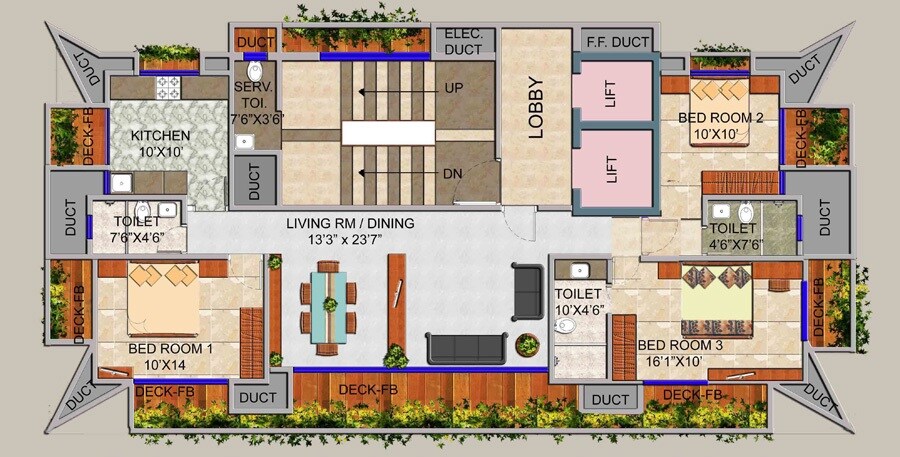 Floor plan of 3 BHK 1800 Sq. Ft. Apartment in Mittal Gardenia, Mumbai